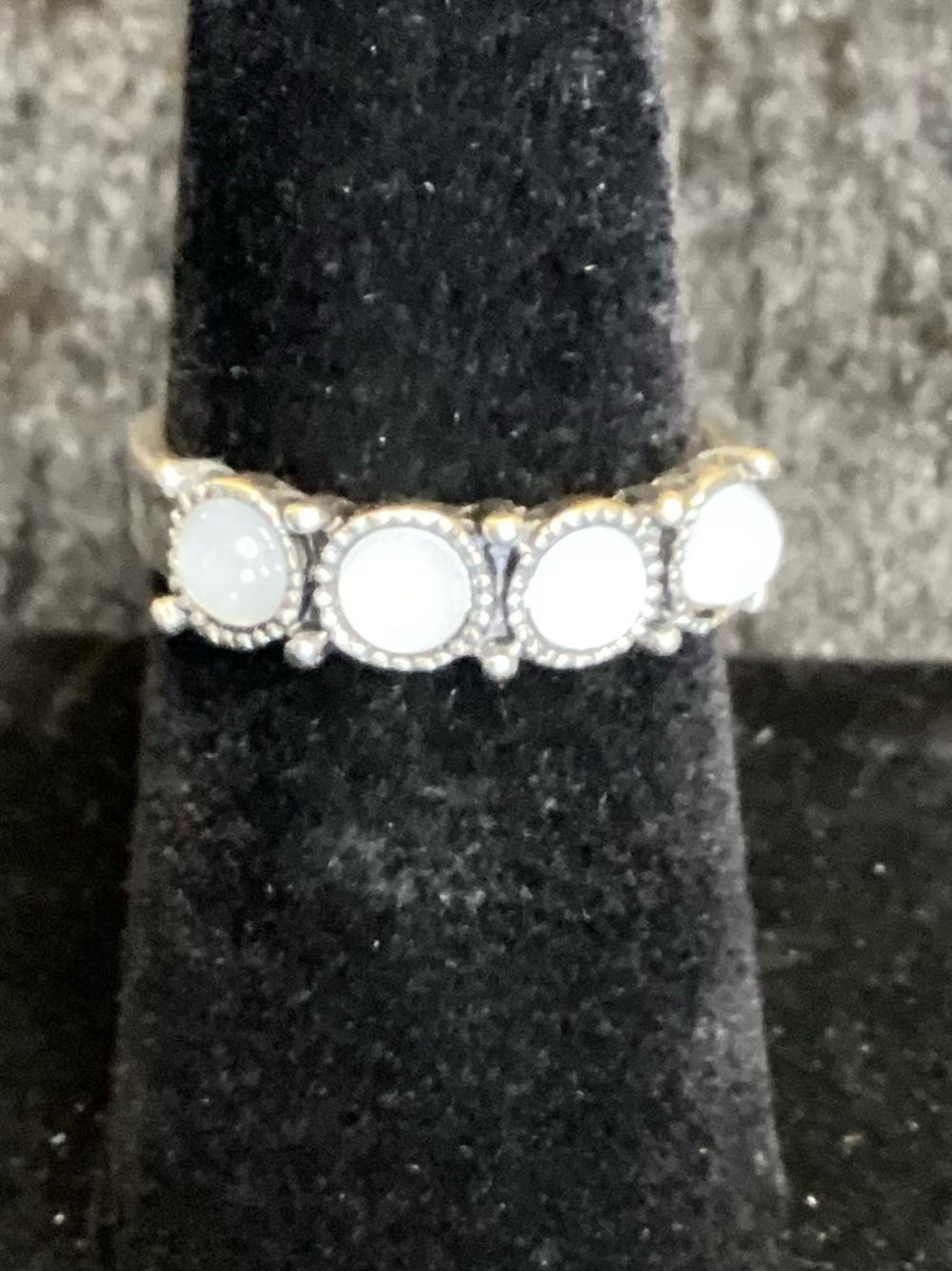 Silver Ring with Four White Cabochons 9